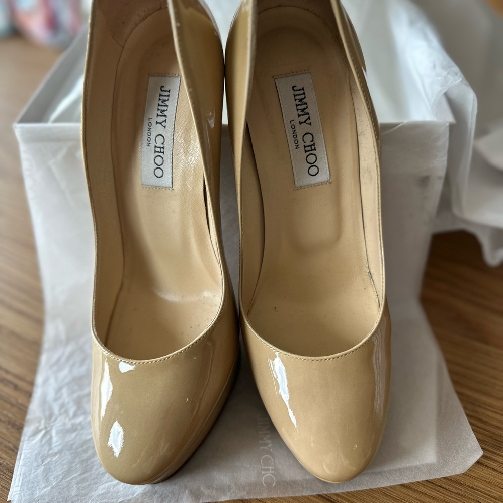 Jimmy Choo Beige Patent Leather Heels